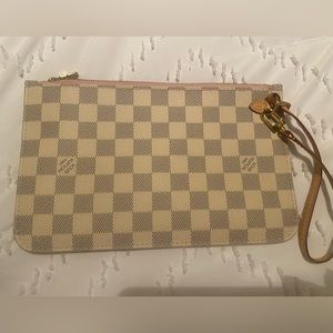 LOUIS VUITTON Damier Azur PINK Pochette Rose Ballerine Neverfull Wristlet Clutch